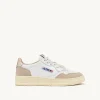 BASKET MEDALIST BAS EN CUIR ET DAIM BLANC ET OR