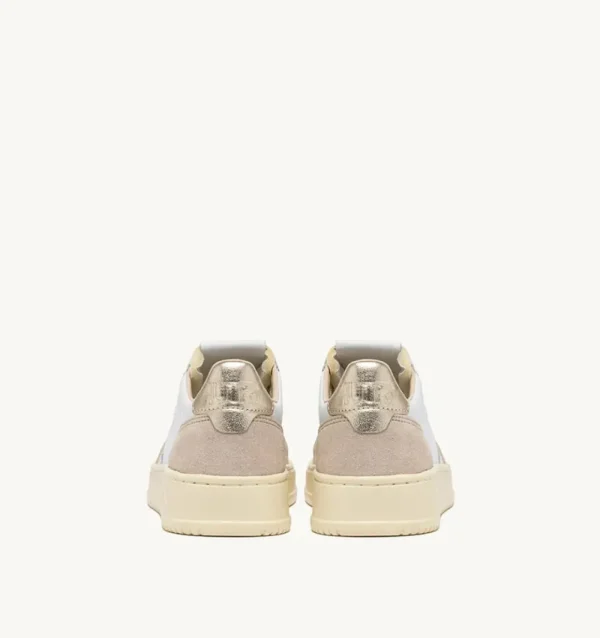 BASKET MEDALIST BAS EN CUIR ET DAIM BLANC ET OR